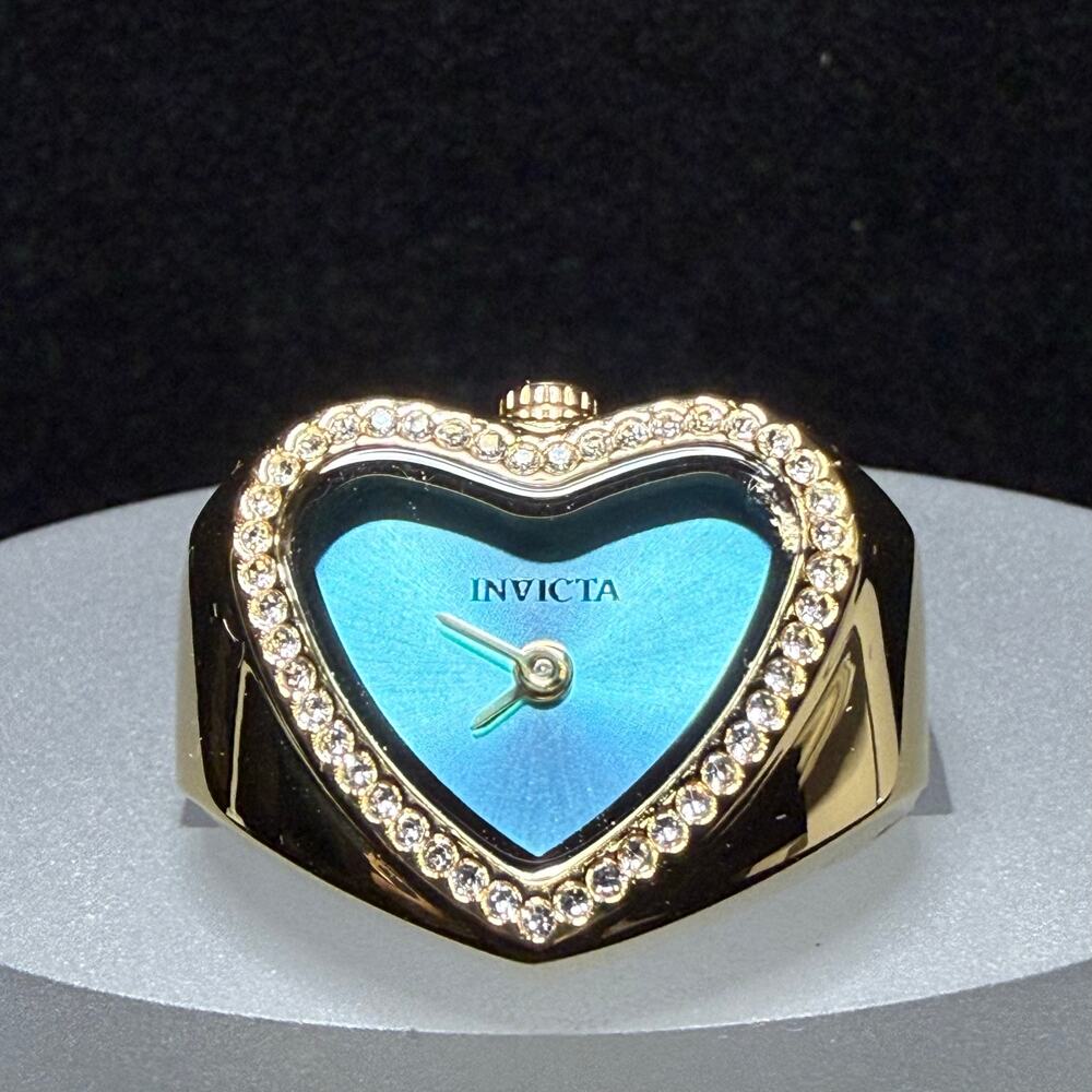 Invicta Mini Angel Women's Ring Watch Crystal Bezel Blue Heart Dial 49576-NEW
